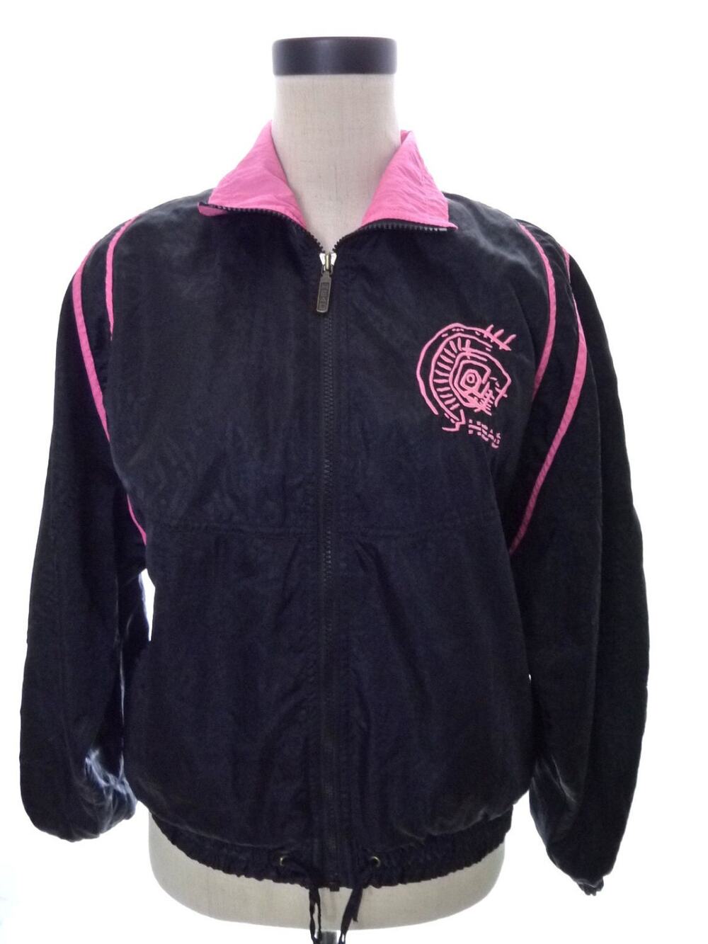 Head Womens Vintage 80s Ski Jacket Small Nylon Black Neon Pink Retro Streetwear